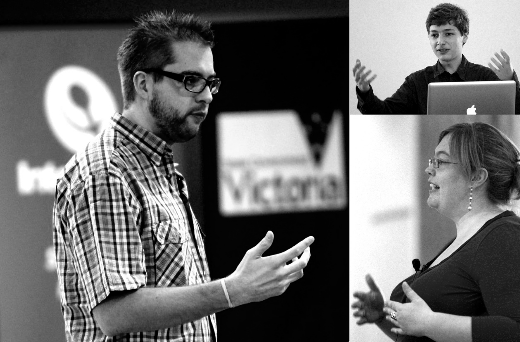 Dries Buytaert, Dmitri Gaskin and Gian Wild - delivering keynote speeches at DDU2012