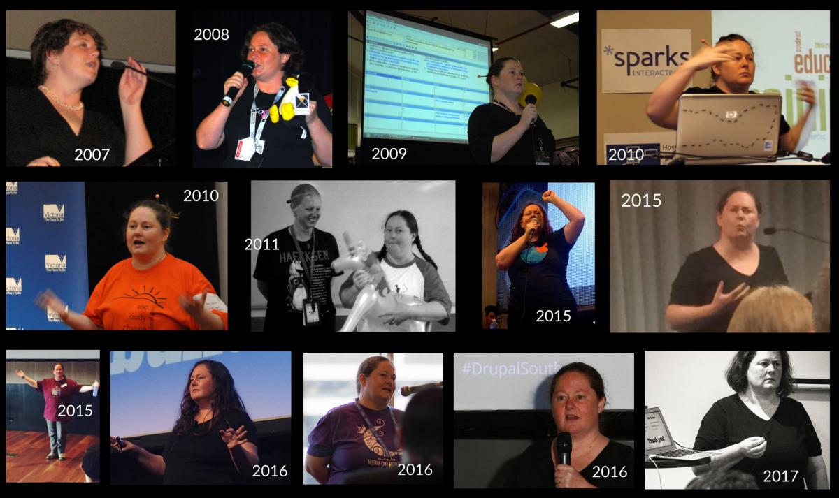 Montage of Donna Benjamin speaking at events over the past decade
